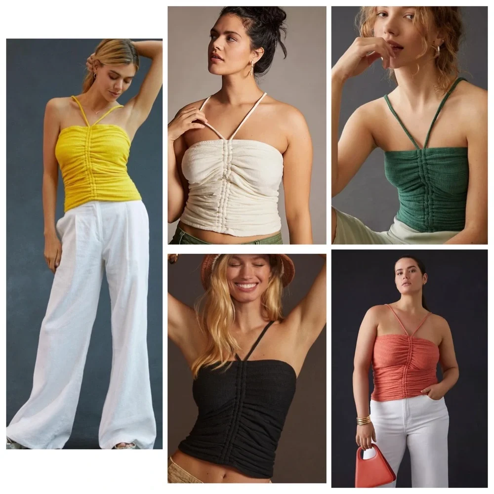 Anthropologie Pilcro Green Ruched Ribbed Halter Top NWT - Picture 6 of 7